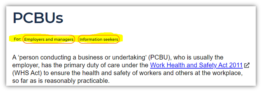 Comcare website user tags