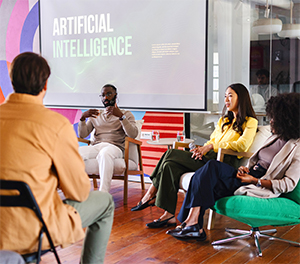 Group of employees in an artificial intelligence presentation